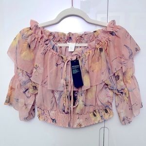 H&M Women’s Off-Shoulder Ruffle Cropped Blouse Top